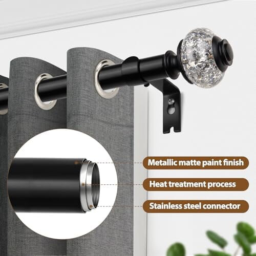 Conjunto de varão telescópico preto para cortina, 7/8" de diâmetro, 48-84 polegadas 2