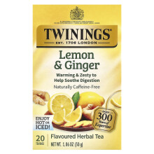 Twinings, Bylinný Čaj, Lemon & Ginger, Bez Kofeínu, 20 Čajových Váleců, 1.06 oz (30 g)