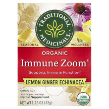 Traditional Medicinals, Organische Immuun ZoomÆ, Limoen Gember Echinacea, Koffievrij, 16 Verpakte Theeballen, 1,13 oz (32 g)