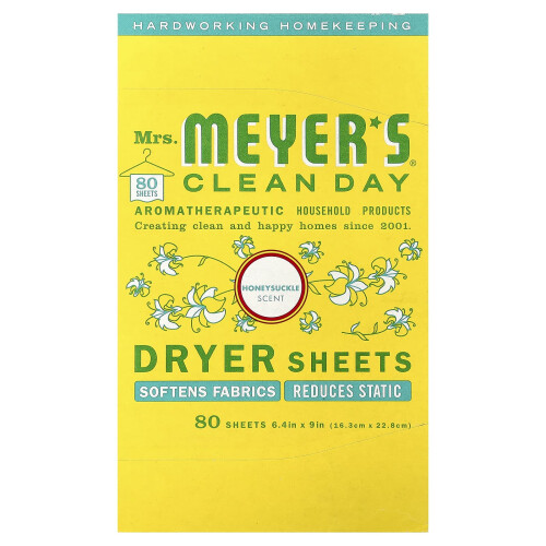 Mrs. Meyers Clean Day, Dryer Sheets, Honeysuckle, 80 Sheets
