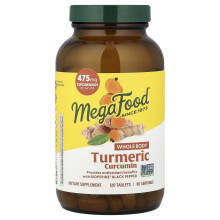 MegaFood, Suplement Turmeric Curcumin, Całego Ciała, 475 mg, 120 Tabletek (237.5 mg na Tabletę)