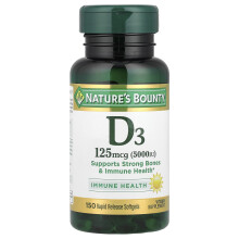 Nature's Bounty, D3, 125 mcg (5,000 IU), 150 Rapid Release Softgels