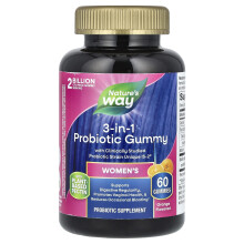 Nature's Way, Women's 3-in-1 Probiotic Gummy, Orange, 2 Billion CFU, 60 Gummies, (1 Billion CFU per Gummy)