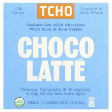 TCHO, Choco Latte, Chocolate de Leche con Café, 47% Cacao, 3 Barras, 0.70 oz Cada Una