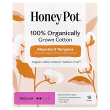 The Honey Pot Company, 100% Organicky pěstované bavlněné tampony, Pravidelné, 18 kusů