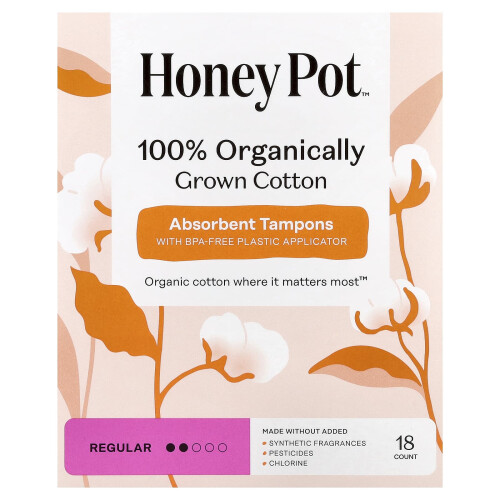 The Honey Pot Company, 100% Οργανικά Σπέρματα Κλωστοϋφαντουργίας, Regular, 18 Count