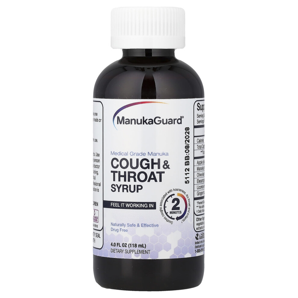 Manukaguard , Cough & Throat Syrup, Medical Grade Manuka Honey, 4 Fl Oz (118 Ml)