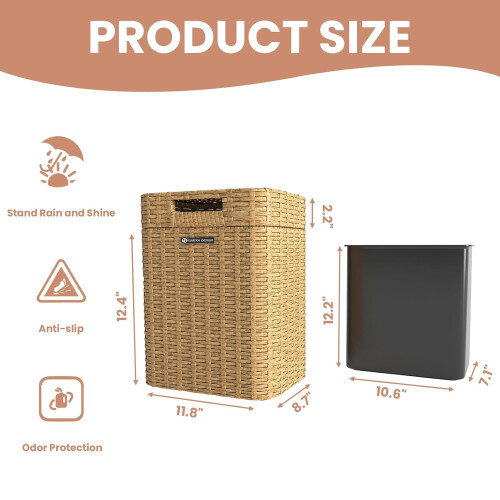Χειροποίητος κάδος απορριμμάτων από rattan με καπάκι 4 γαλονιών 2