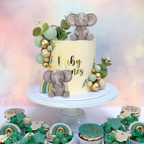 Décoration de gâteau éléphanteau vert avec perles 2