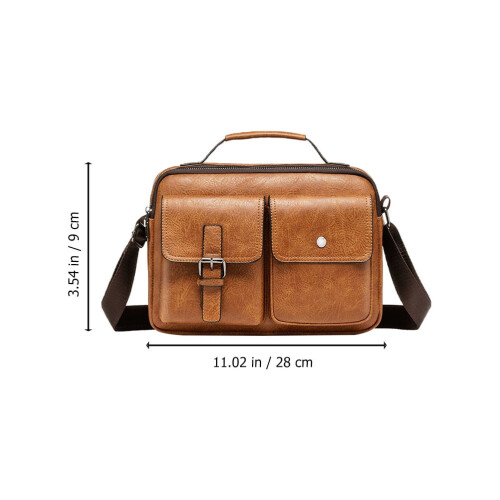 Ανδρική τσάντα ώμου Casual Crossbody, ανοιχτό καφέ, PU, ελαφριά και ρυθμιζόμενη 1
