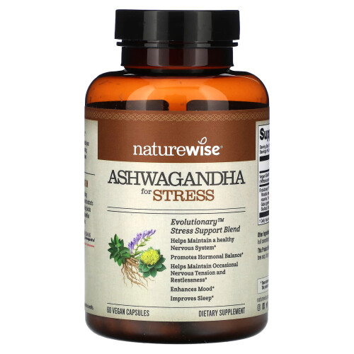 NatureWise, Ashwagandha for Stress, 60 Vegan Capsuler