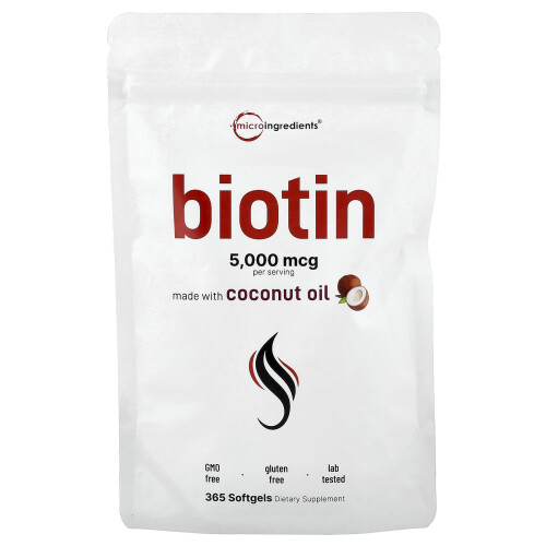 Micro Ingredients, Biotyna, 5 000 mcg, 365 Tabletek w kapsułkach