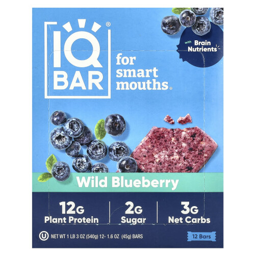 IQBAR, Βαρίδες Προτεΐνης Φυτικής Προέλευσης, Wild Blueberry, 12 Βαρίδες, 1,6 oz (45 γρ.) καθένα