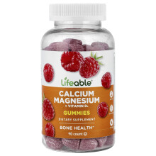 Lifeable, Wapni Magnezjum + Witamina D3 Gummies, Truskawka, 90 Gummies