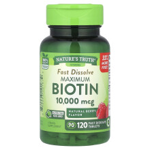 Nature's Truth, Maximum Biotyna, Naturalowa Owoce, 10 000 mcg, 120 Tabletek Rozpuszczalnych