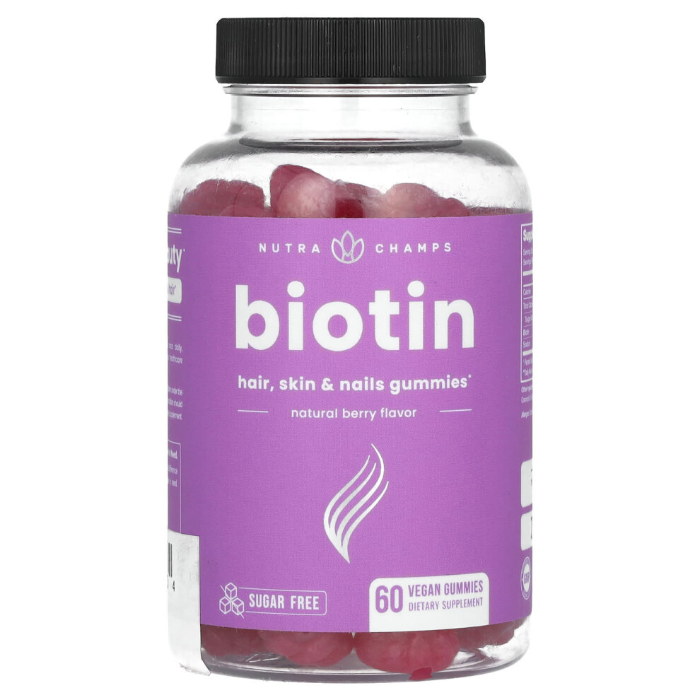 Фото - Вітаміни й мінерали NutraChamps, Biotyna, Gummies włosów, skóry i paznokci, Bez cukru, Naturalny owoce, 60 wegańskich gummików