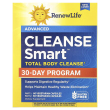Renew Life, Cleanse Smart Celková Tělesná Čištění, 2 Láhev, 60 Vegetariánských Kapslí Každá