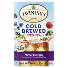 Twinings, Kold Brugt Iced Tea, Ussvøget Flavored Sort Te, Blandet Jordbær, 20 Teposer, 1,41 oz (40 g)