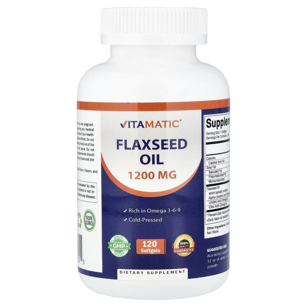iHerb UK - Vitamatic , Flaxseed Oil, 1,200 Mg, 120 Softgels - Image 3
