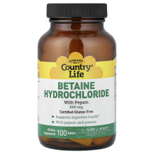 Country Life, Betain Hidroklorid Pepszinnel, 100 Tabletta