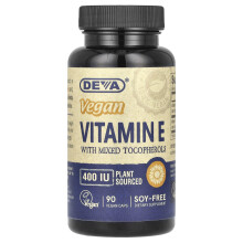 Deva, Vegan Βιταμίνη E με Μικτές Τοκωφέρολες, 400 IU, 90 Vegan Caps