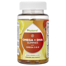 Phytoral, Adult Omega + DHA Gummies with Omega 3-6-9, Lemon & Orange, 60 Gummies