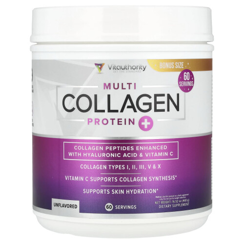Vitauthority, Multi Collagen Protein+, Unflavored, 16,52 oz (468 g)