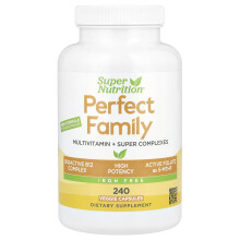 Super Nutrition, Multivitamínico Familiar Perfecto + Vitamina A, Metil B12, Folate, Vitamina C y Biotina, Libre de Hierro, 240 Cápsulas Vegetales