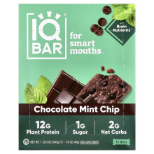 IQBAR, Barrette di Proteine Vegetali, Cioccolato e Macchia di Menta, 12 Barrette, 1.6 oz (45 g) Ciascuna