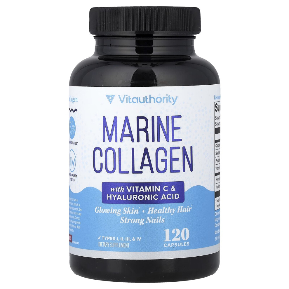 Vitauthority , Marine Collagen With Vitamin C & Hyaluronic Acid, 120 Capsules