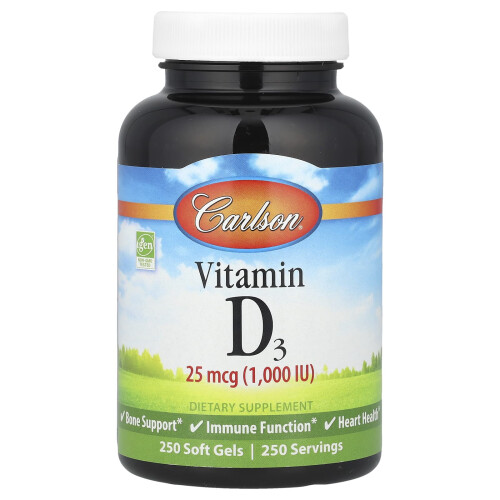 Carlson, Βιταμίνη D3, 25 mcg (1.000 IU), 250 Μυξώματα