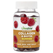 Lifeable, Kollagen & Biotin Gummibärchen, Himbeere, 60 Gummibärchen