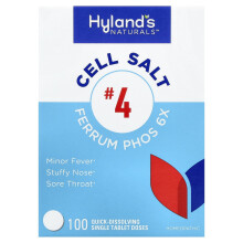 Hyland's Naturals, Sól Komórkowa #4, Ferrum Phos 6X, 100 Szybko Rozpuszczalnych Jednostkowych Tabletek