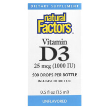 Natural Factors, Vitamin D3 Drops, Unflavored, 25 mcg (1,000 IU), 0.5 fl oz (15 ml)