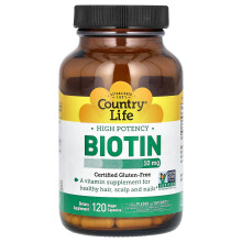 Country Life, Hochpotente Biotin, 10 mg, 120 vegane Kapseln
