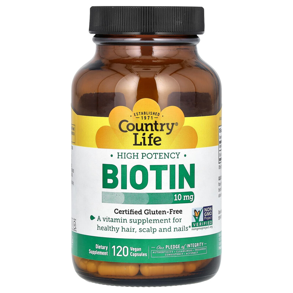 Country Life , High Potency Biotin, 10 Mg, 120 Vegan Capsules