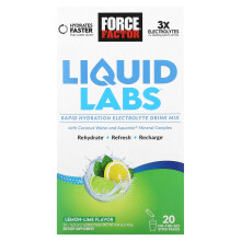 Force Factor, Liquid Labs, Rychlá hydratace elektrolytový nápojový mix, Lemon-Lime, 20 Stick Packů, 0,25 oz (7 g) Každý