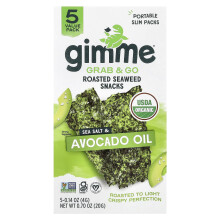 gimMe, Snack di Alga di Mare, Avocado Oil e Sale Marino, 5 Pacchi, 0.14 oz (4 g) ciascuno