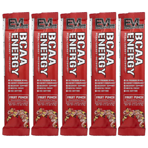 EVLution Nutrition, BCAA Energy, Φρούτα Καραμέλας, 5 Πακέτα, 0.3 oz (9.9 g) Κάθε