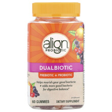 Align Probiotics, Dualbiotic, Prebiotisk + Probiotisk, Naturlig Frukt, 60 Gummies