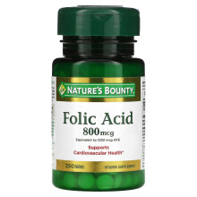Nature's Bounty, Ácido Fólico, 800 mcg, 250 Tabletas