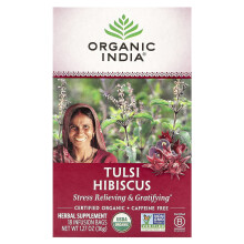 Organic India, Tulsi Thee, Hibiscus, Koffievrij, 18 Infusiezakjes, 1.27 oz (36 g)