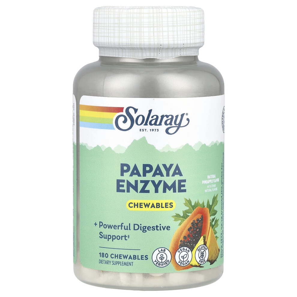 Solaray , Papaya Enzyme, Natural Pineapple, 180 Chewables