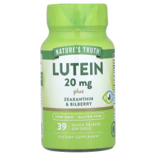 Nature's Truth, Lutein plus Zeaxanthin & Bilberry, 20 mg, 39 Hurtig Udgang Softgels