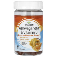 Swanson, Ashwagandha & Vitamin D, Leidenschaftsfrucht-Orange, 60 Gummies