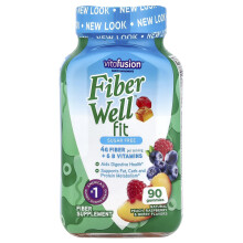 VitaFusion, FiberWell Fit Vitamine, Zuckerfrei, Natürliche Pfirsich, Himbeere & Beere, 90 Gummibärchen