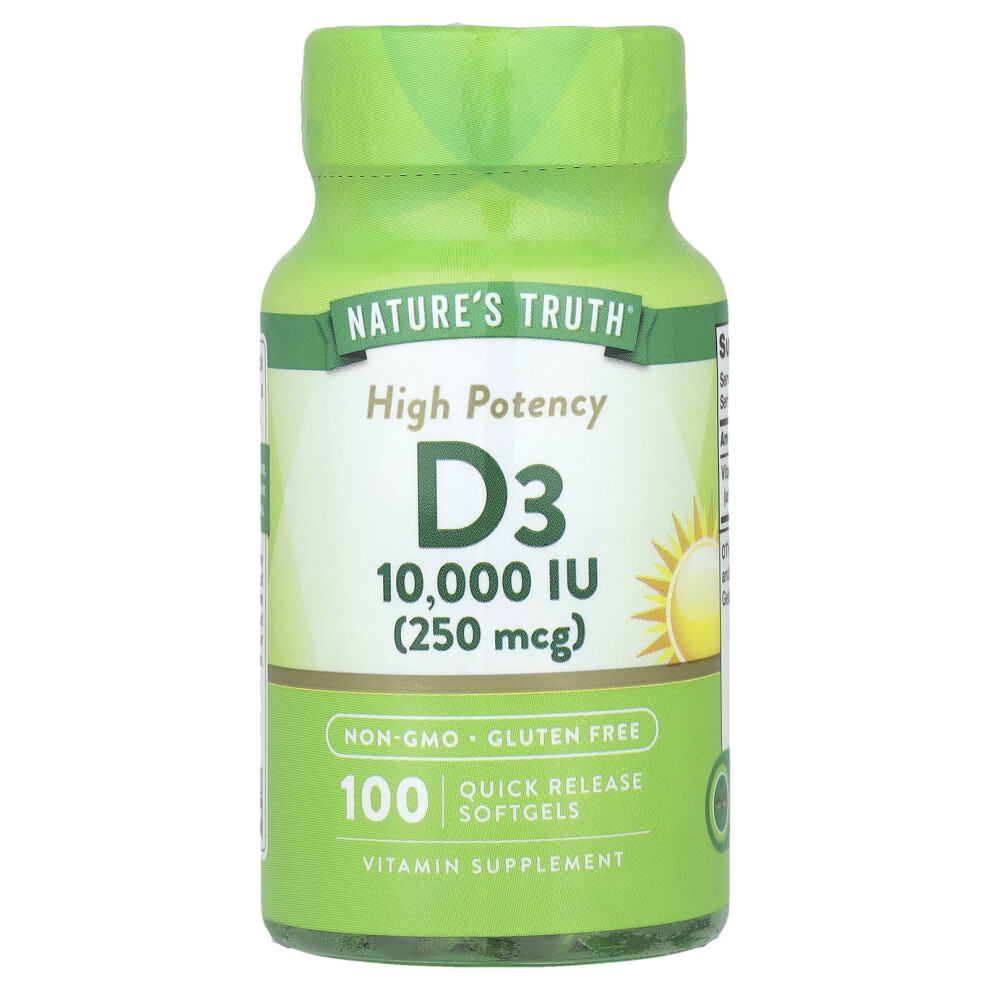 Zdjęcia - Witaminy i składniki mineralne Nature's Truth, Witamina D3, Wysoka Potencja, 250 mcg , 100 Szybko Wypuszczających się Kapsułek Miękkich(10 000 IU)