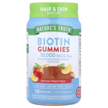 Nature's Truth, Biotyna, Natural Peach, 10 000 mcg, 50 Veganowe Gummies (5 000 mcg na Gummy)