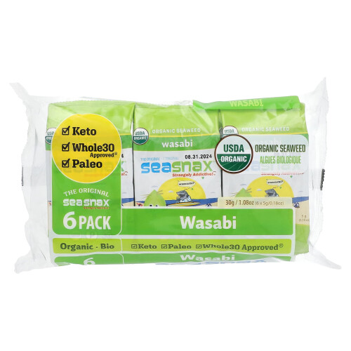 SeaSnax, Οργανική Αλάτι, Wasabi, 6 Πακέτα, 0.18 oz (5 g) Κάθε
