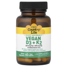 Country Life, vegan D3 + K2, 60 vegane Kapseln
